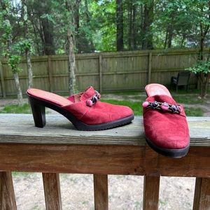 A MARINELLI Suede Heeled Red Mules size 8